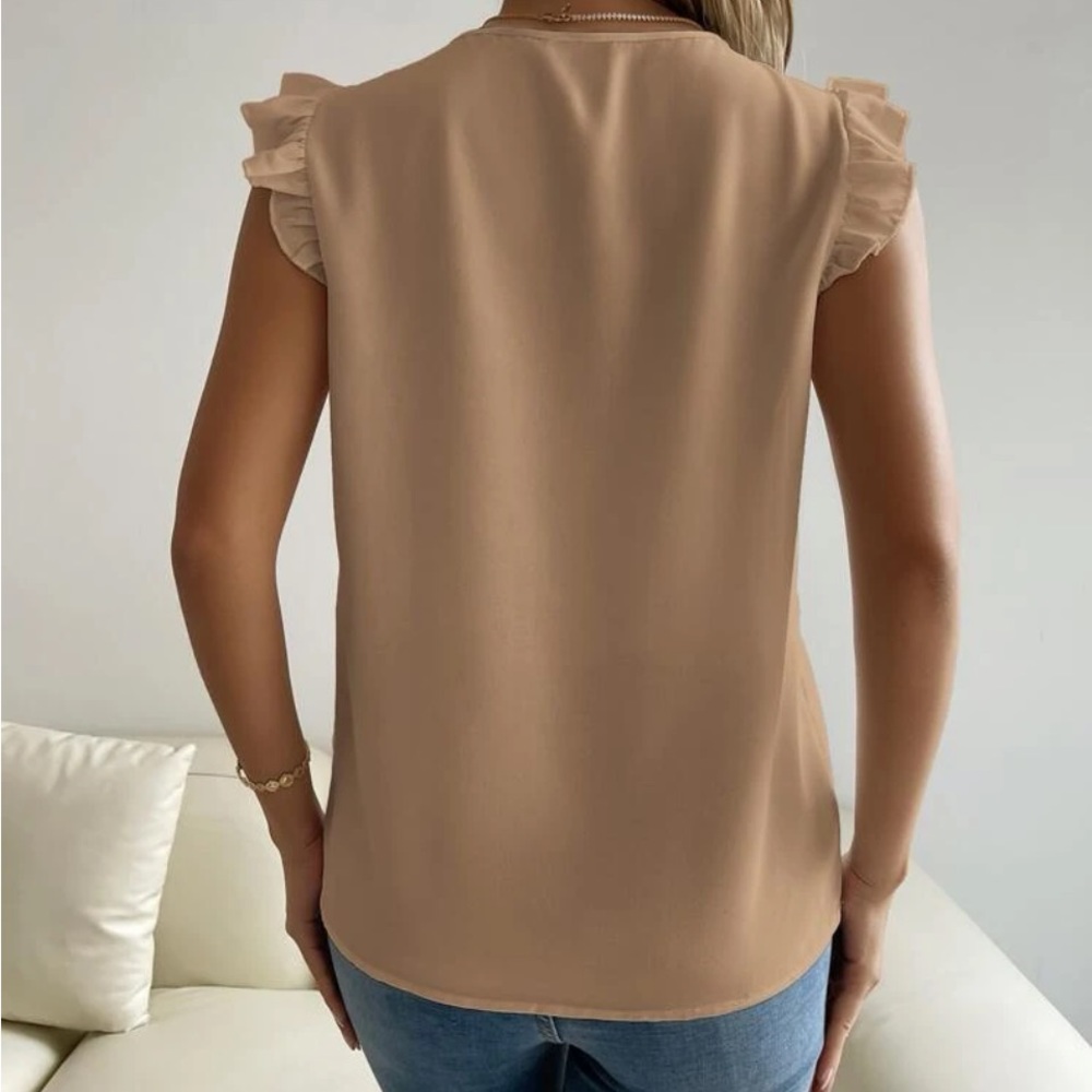 New V neck ruffle sleeve short sleeve top - Picture 5 of 6